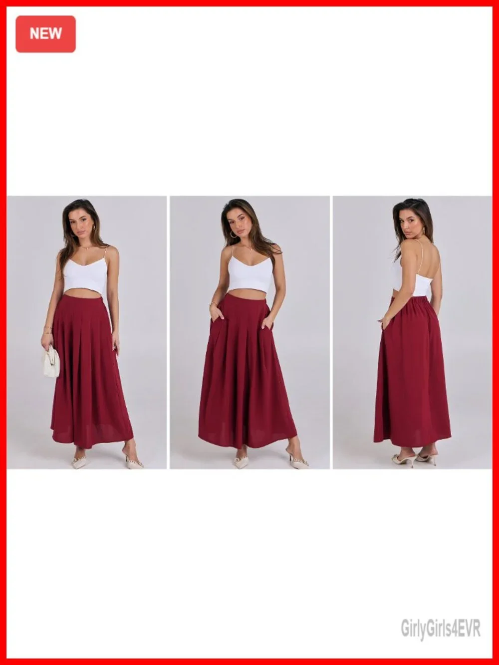 Womens Pleated Maxi Skirt High Waisted Ankle Length Pockets 100% Polyester